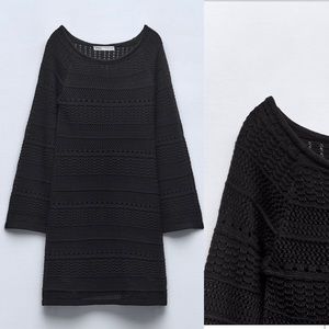 Zara NWT black knit crochet mini dress / cover up